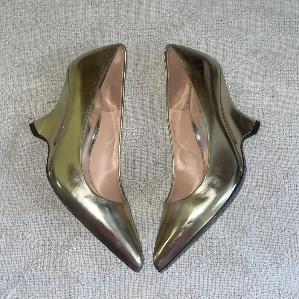 J. Crew Italy Women’s Wedge Heels Size 6 M Gold Metallic Going Out Party Fun
